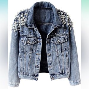 New Pearl beaded denim jacket high quality NWT